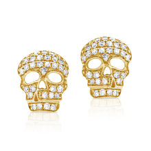 Load image into Gallery viewer, 14k Gold &amp; Diamond Skull Stud Earrings