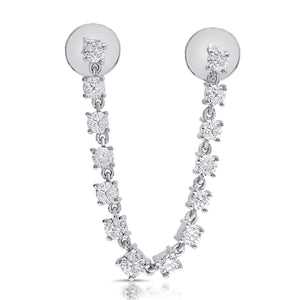 14K Gold & Diamond Stud Chain Double-Hole Earring