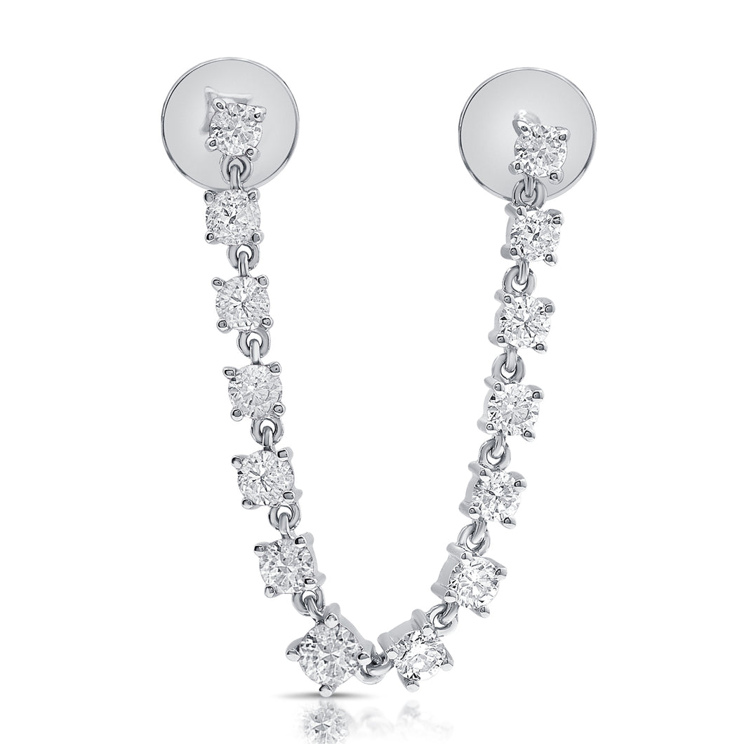 14K Gold & Diamond Stud Chain Double-Hole Earring