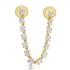 14K Gold & Diamond Stud Chain Double-Hole Earring