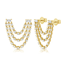 Load image into Gallery viewer, 14K Gold &amp; Diamond Stud Chain Earring For Double Hole Piercing