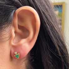 Load image into Gallery viewer, 14k Gold Malachite &amp; Diamond Triangle Stud Earrings