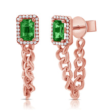 Load image into Gallery viewer, 14K Gold Emerald &amp; Diamond Chain Dangle Earring