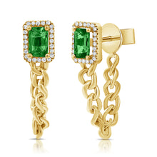 Load image into Gallery viewer, 14K Gold Emerald &amp; Diamond Chain Dangle Earring