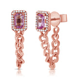 14K Gold Pink Sapphire & Diamond Chain Earring