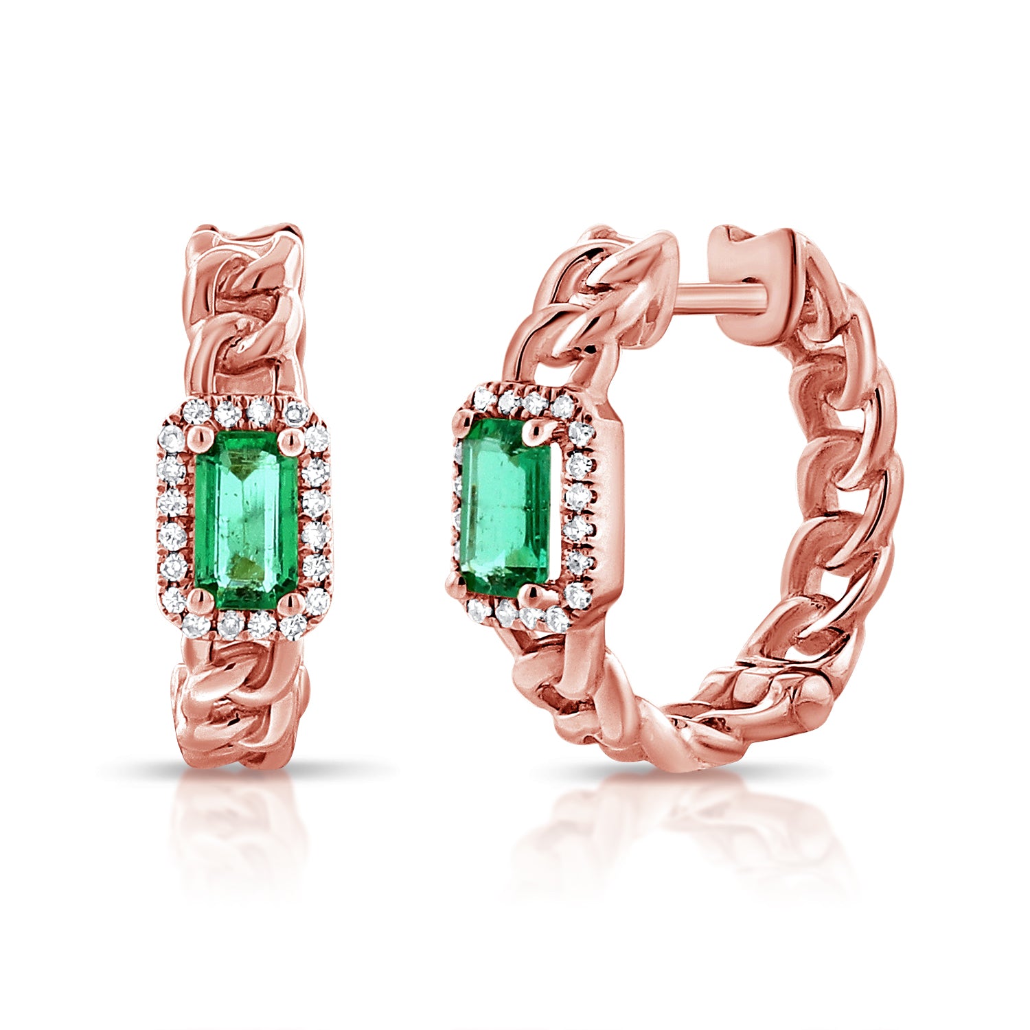 14K Gold Green Emerald & Diamond Huggie Earrings - 0.17 CT