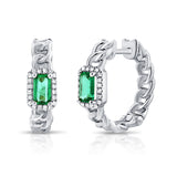 14K Gold Green Emerald & Diamond Huggie Earrings - 0.17 CT