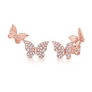 14k Gold & Diamond Double Butterfly Stud Earrings