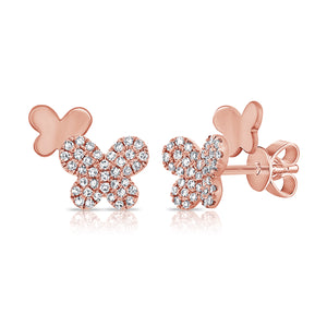 14k Gold & Diamond Butterfly Stud Earrings