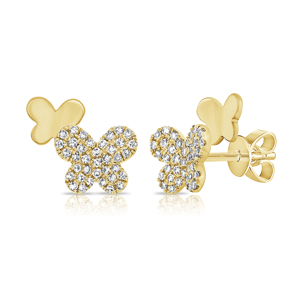 14k Gold & Diamond Butterfly Stud Earrings