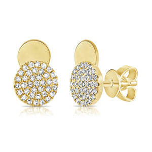 14k Gold & Diamond Double Circle Disc Stud Earrings