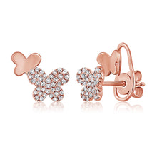 Load image into Gallery viewer, 14k Gold &amp; Diamond Double Butterfly Stud Earrings