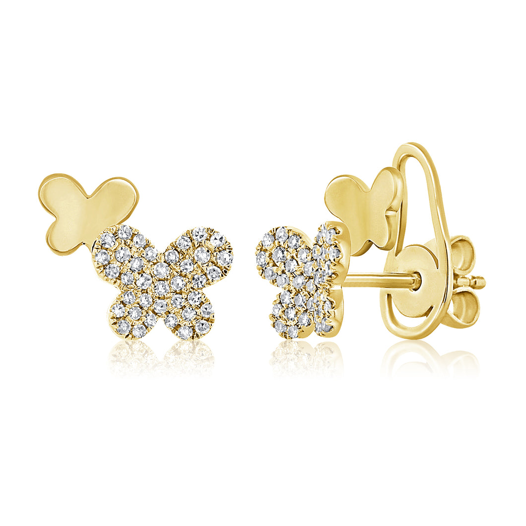 14k Gold & Diamond Double Butterfly Stud Earrings
