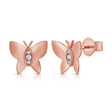 Load image into Gallery viewer, 14k Gold &amp; Diamond Butterfly Stud Earrings