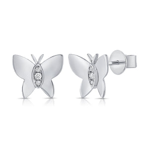 14k Gold & Diamond Butterfly Stud Earrings