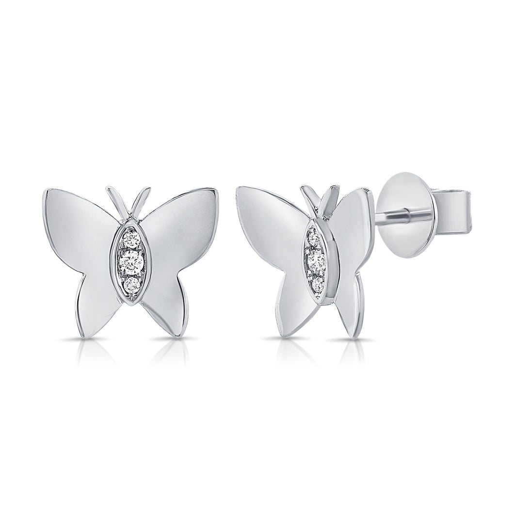 14k Gold & Diamond Butterfly Stud Earrings