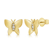 Load image into Gallery viewer, 14k Gold &amp; Diamond Butterfly Stud Earrings