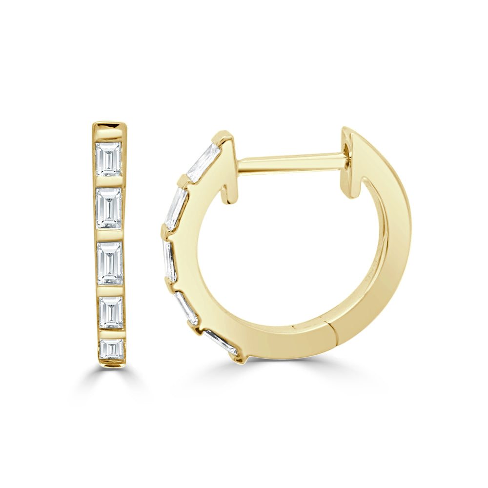 14k Gold & Baguette Diamond Huggie Earrings