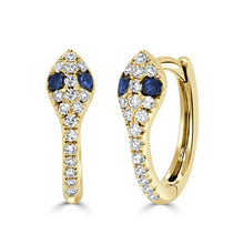 Load image into Gallery viewer, 14k Gold Diamond &amp; Blue Sapphire Snake Huggies