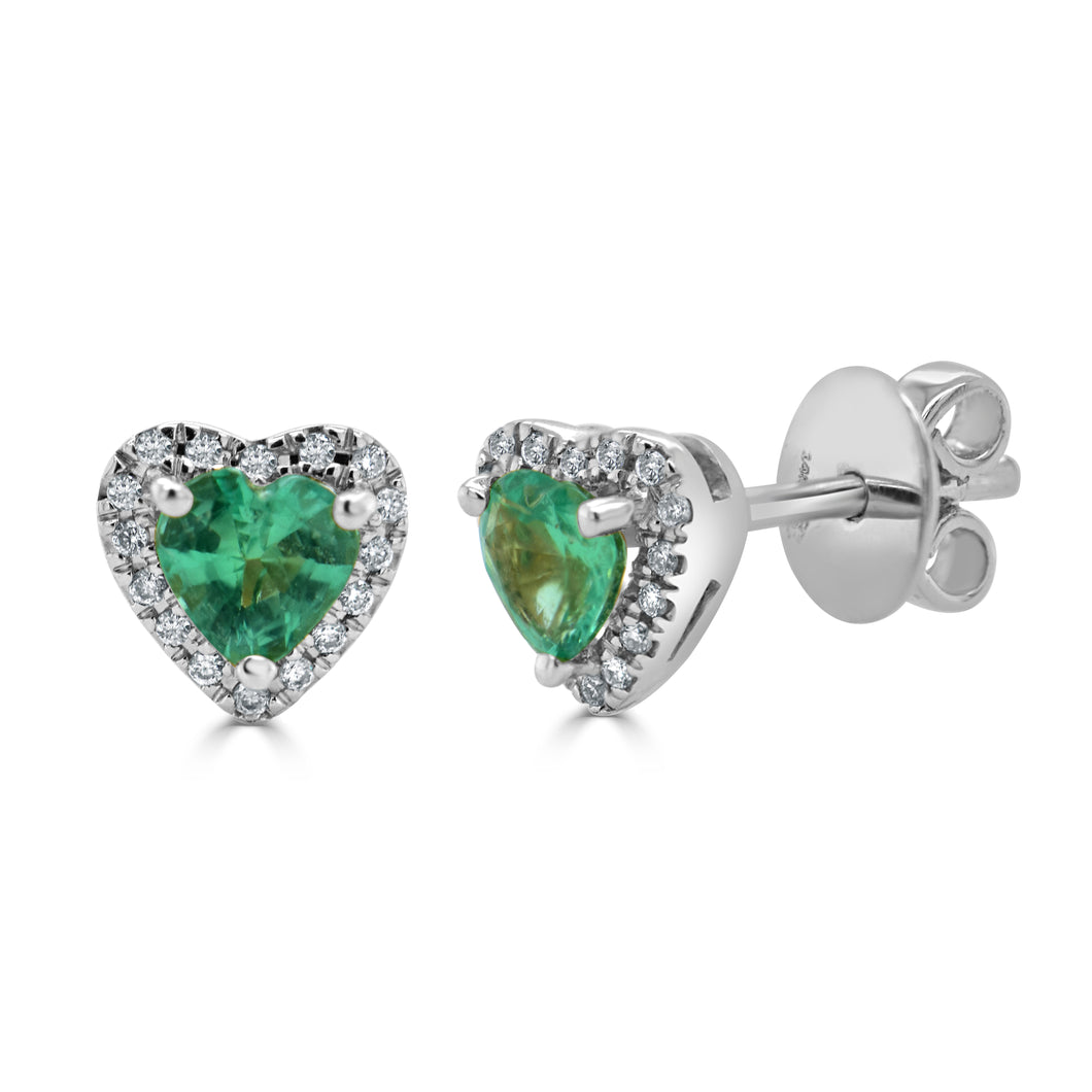 14K Gold, Emerald Heart Stud Earrings