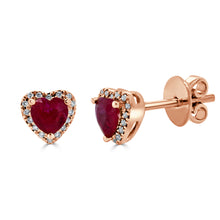 Load image into Gallery viewer, 14K Gold, Ruby &amp; Diamond Heart Stud Earring