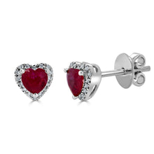 Load image into Gallery viewer, 14K Gold, Ruby &amp; Diamond Heart Stud Earring