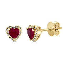 Load image into Gallery viewer, 14K Gold, Ruby &amp; Diamond Heart Stud Earring