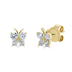 14k Gold & Diamond Butterfly Stud Earrings