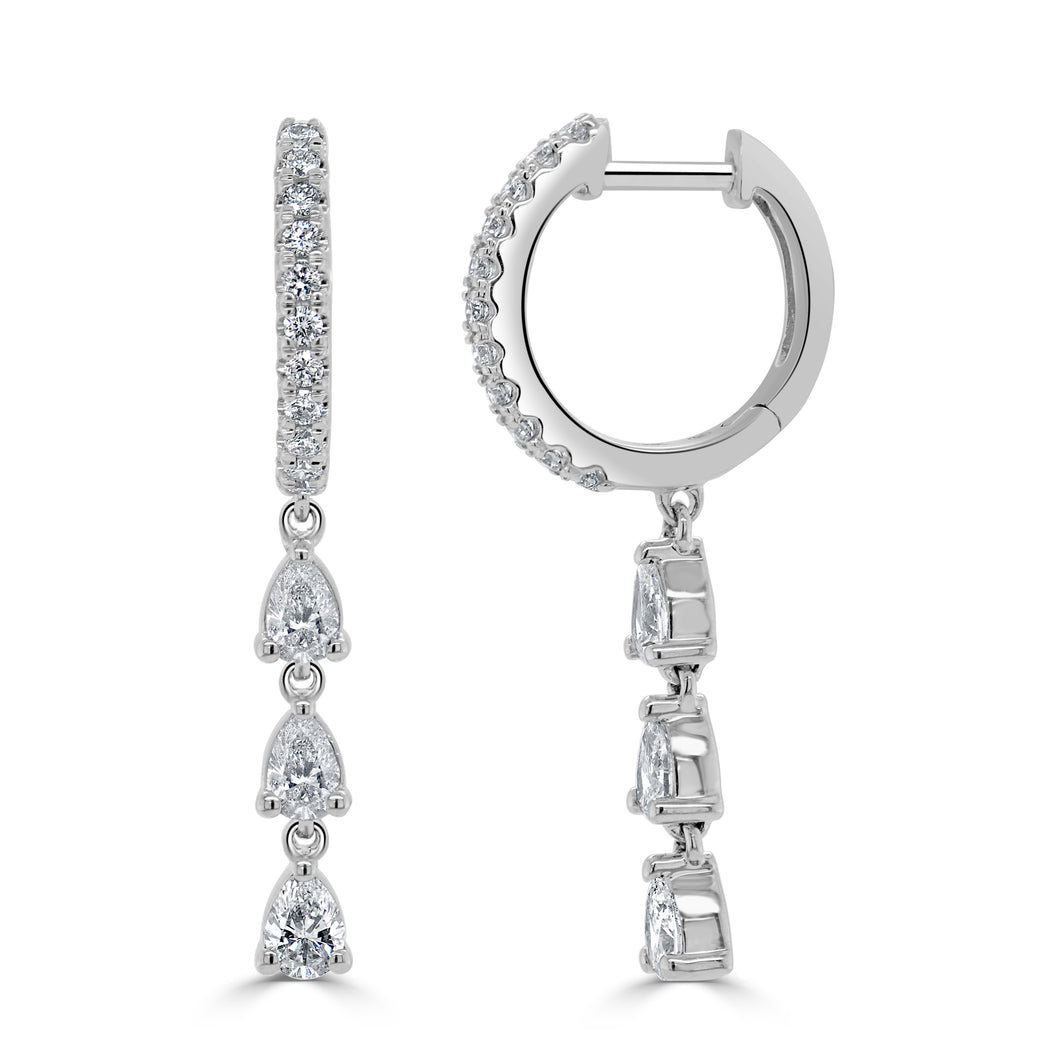 14K Gold & Pear-Shape Diamond Drop Huggie Earrings