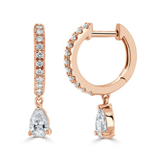 Load image into Gallery viewer, 14K Gold &amp; Pear-Shape Diamond Dangle Huggie Earrings