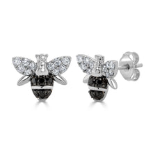 Load image into Gallery viewer, 14k Gold Black &amp; White Diamond Bumble Bee Stud Earring