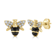 Load image into Gallery viewer, 14k Gold Black &amp; White Diamond Bumble Bee Stud Earring