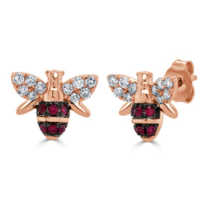 14k Gold Ruby & Diamond Bumble Bee Earring