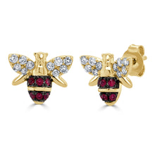Load image into Gallery viewer, 14k Gold Ruby &amp; Diamond Bumble Bee Earring