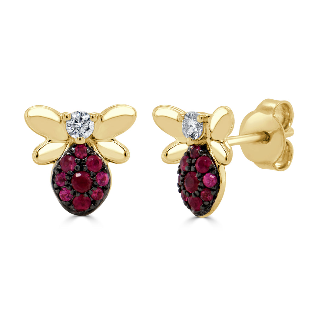 14k Gold Ruby & Diamond Bumble Bee Earring
