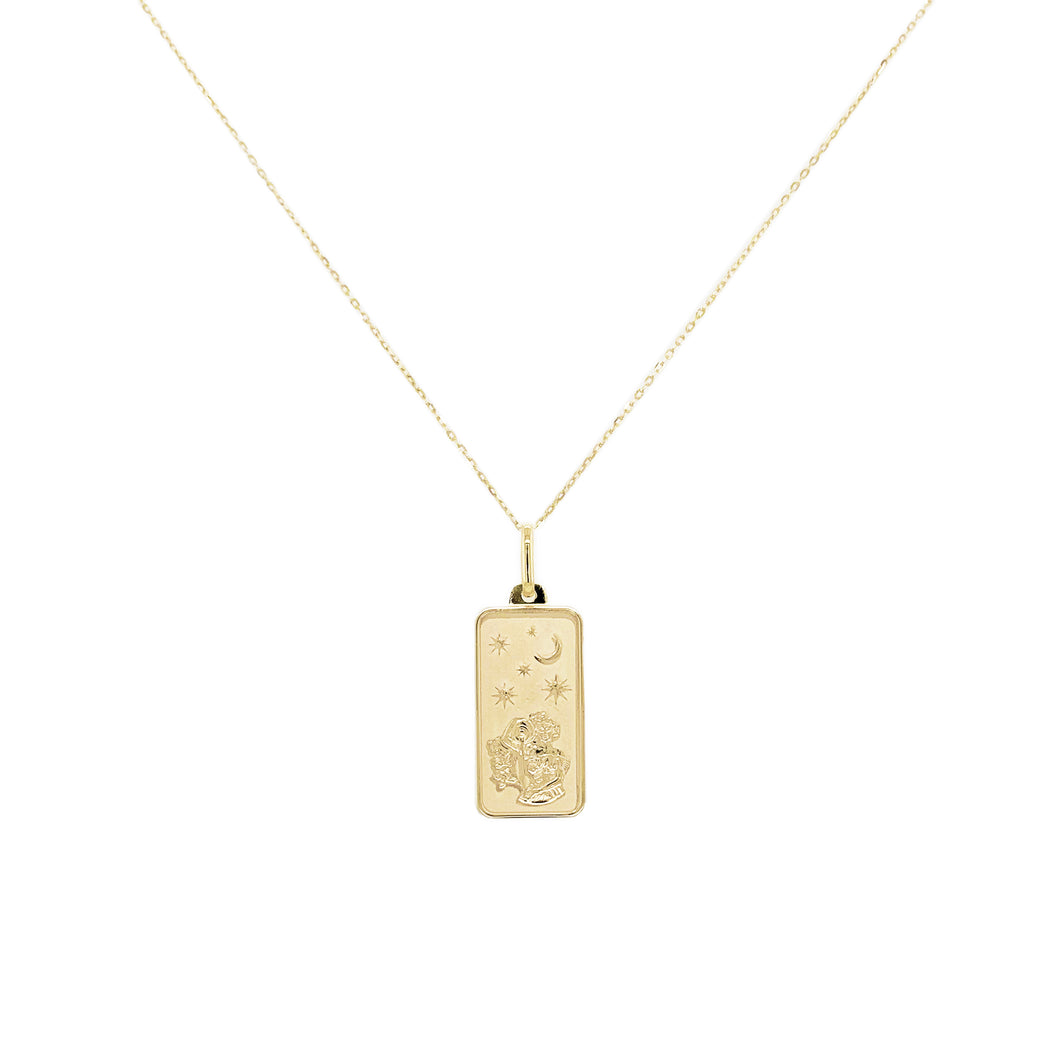 14k Gold Zodiac Dog Tag Necklace