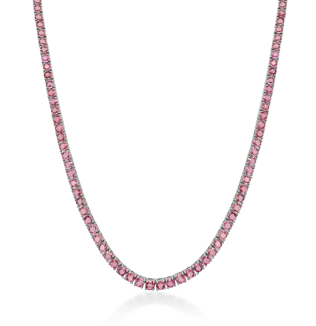 14k Gold & Pink Sapphire Tennis Necklace