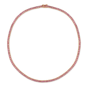 14k Gold & Pink Sapphire Tennis Necklace