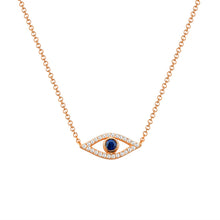 Load image into Gallery viewer, 14k Gold Diamond &amp; Sapphire Evil Eye Necklace