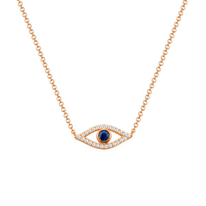14k Gold Diamond & Sapphire Evil Eye Necklace
