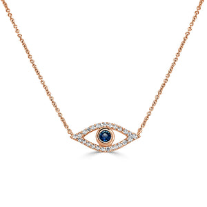 14k Gold Diamond & Sapphire Evil Eye Necklace