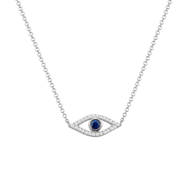 14k Gold Diamond & Sapphire Evil Eye Necklace