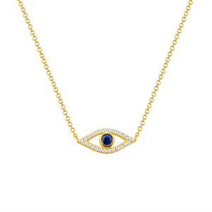 14k Gold Diamond & Sapphire Evil Eye Necklace