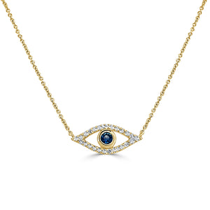 14k Gold Diamond & Sapphire Evil Eye Necklace