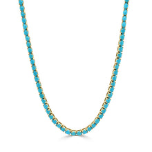 Load image into Gallery viewer, 14K Gold &amp; Turqouise Tennis Necklace