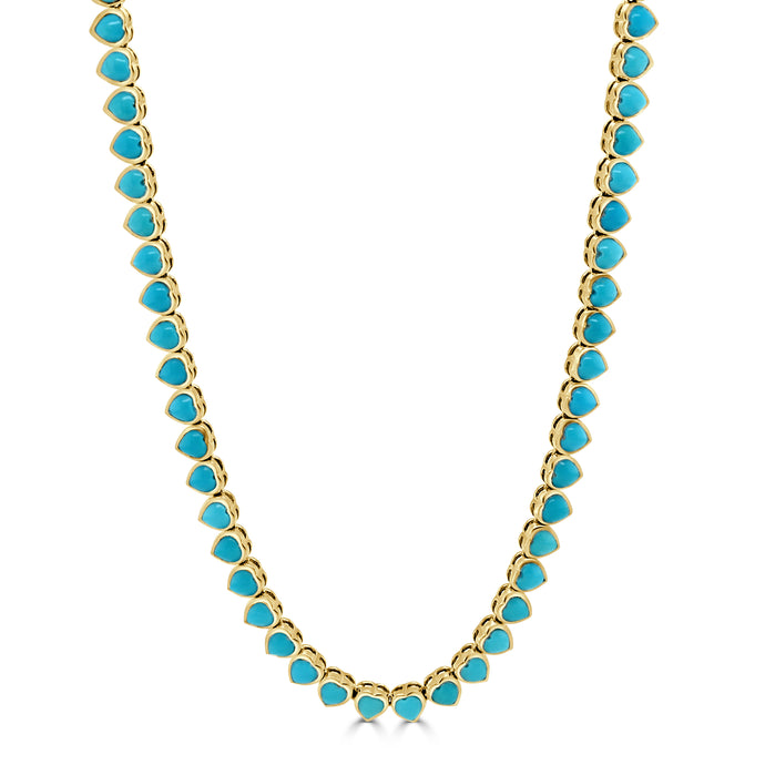 14K Gold & Heart-Shape Turquoise Tennis Necklace