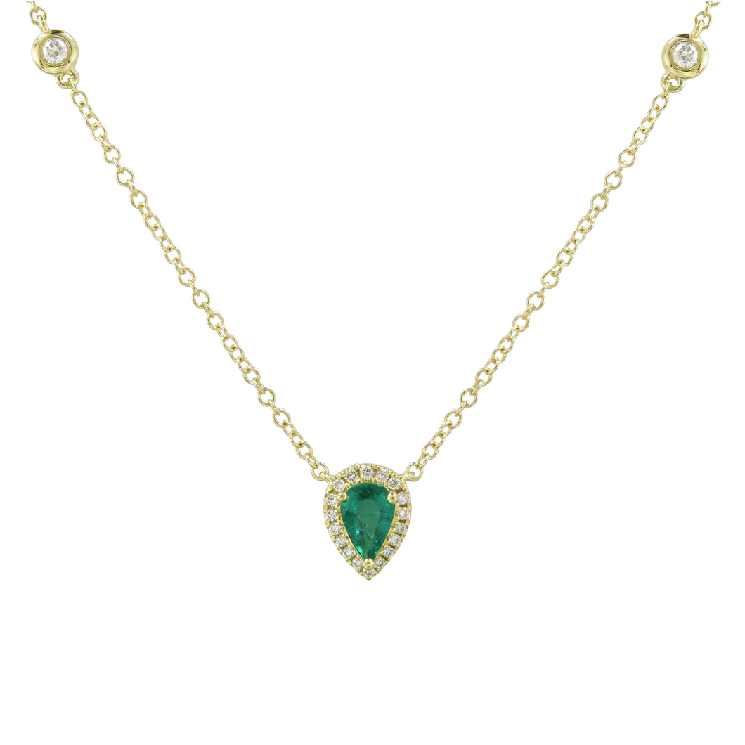18k Gold Pear-Shaped Emerald & Diamond Necklace