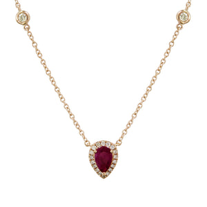 18k Gold Pear-Shaped Ruby & Diamond Necklace