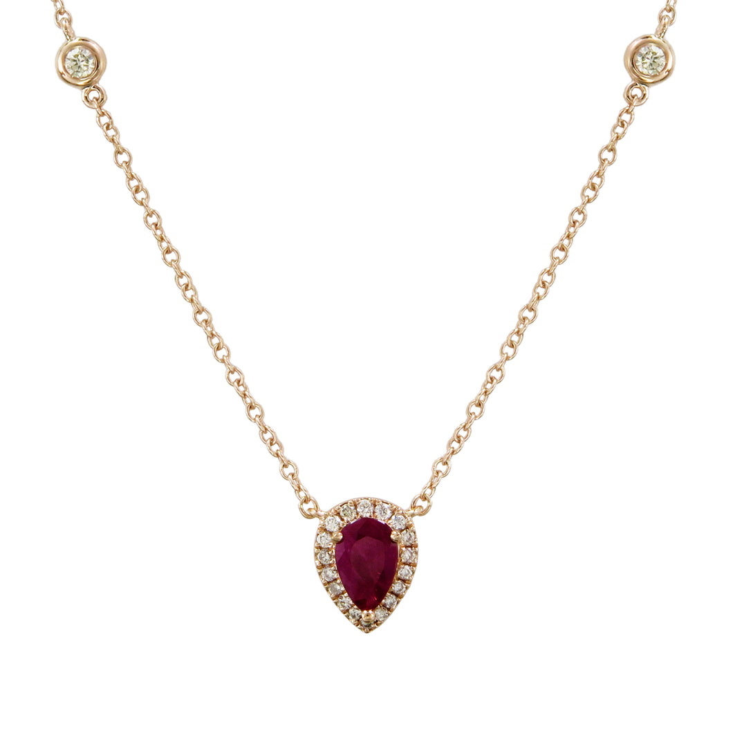 18k Gold Pear-Shaped Ruby & Diamond Necklace