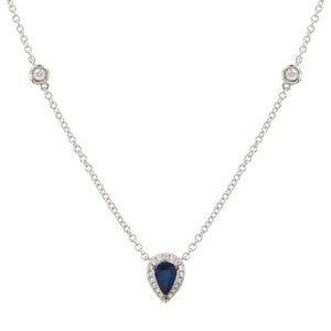 18k Gold Blue Sapphire & Diamond Necklace